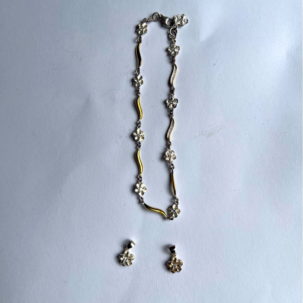 Plumeria bracelet/anklet and two pendants